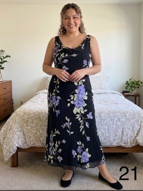 Jones New York Black Maxi Dress with Purple Floral Design